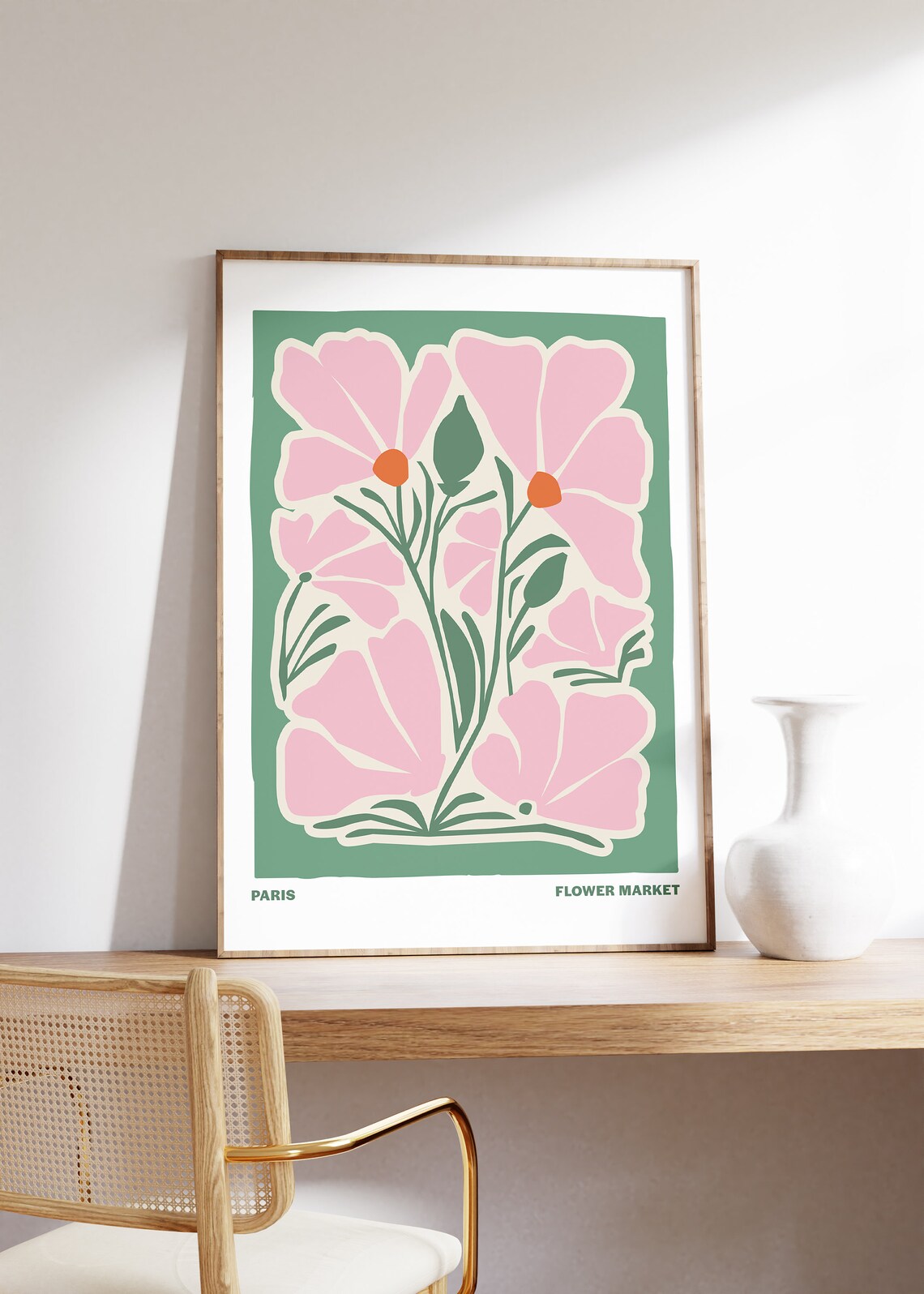 Paris Flower Market Pink Poppies On Green Abstract Floral Poster - Image 3