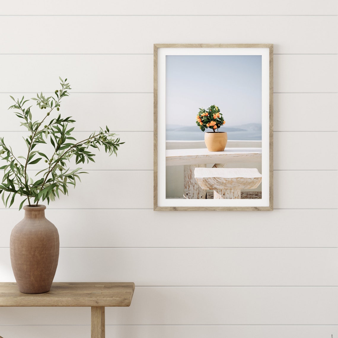 Santorini Orange Tree Terracotta Pot White Table Mediterranean Poster - Image 2