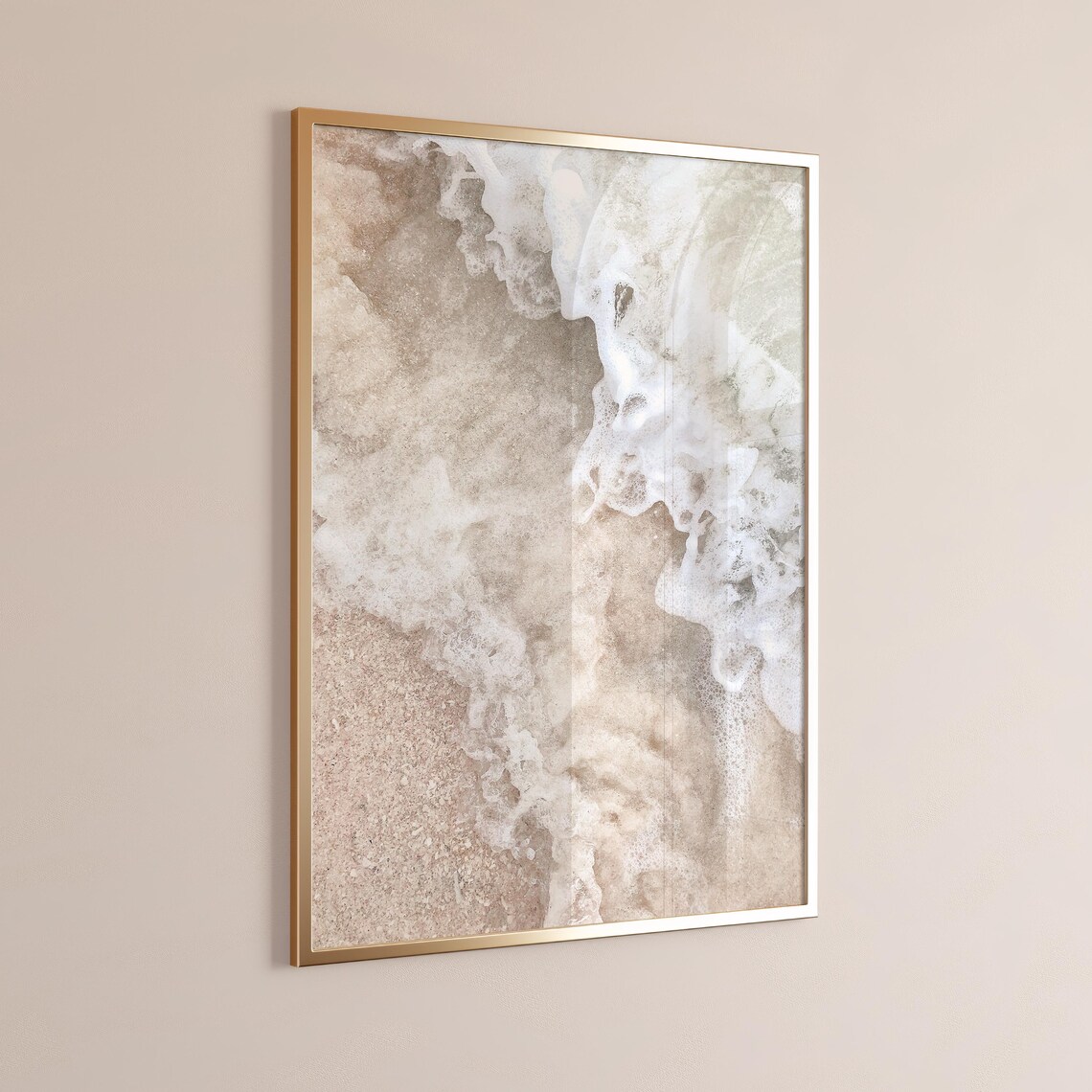 Neutral Ocean Waves Cream Foam Washing Over Beige Sand Coastal Poster