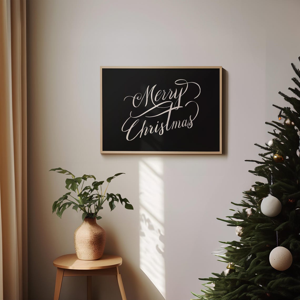 Merry Christmas Script Black And White Elegant Holiday Poster - Image 3