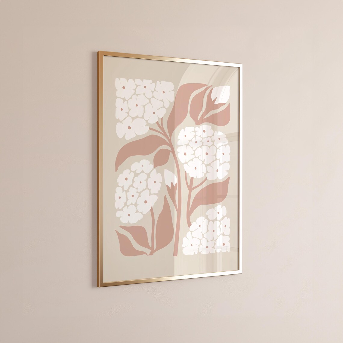 Blush Hydrangea Botanical Flower Stems Taupe Leaves Art Poster - Image 2