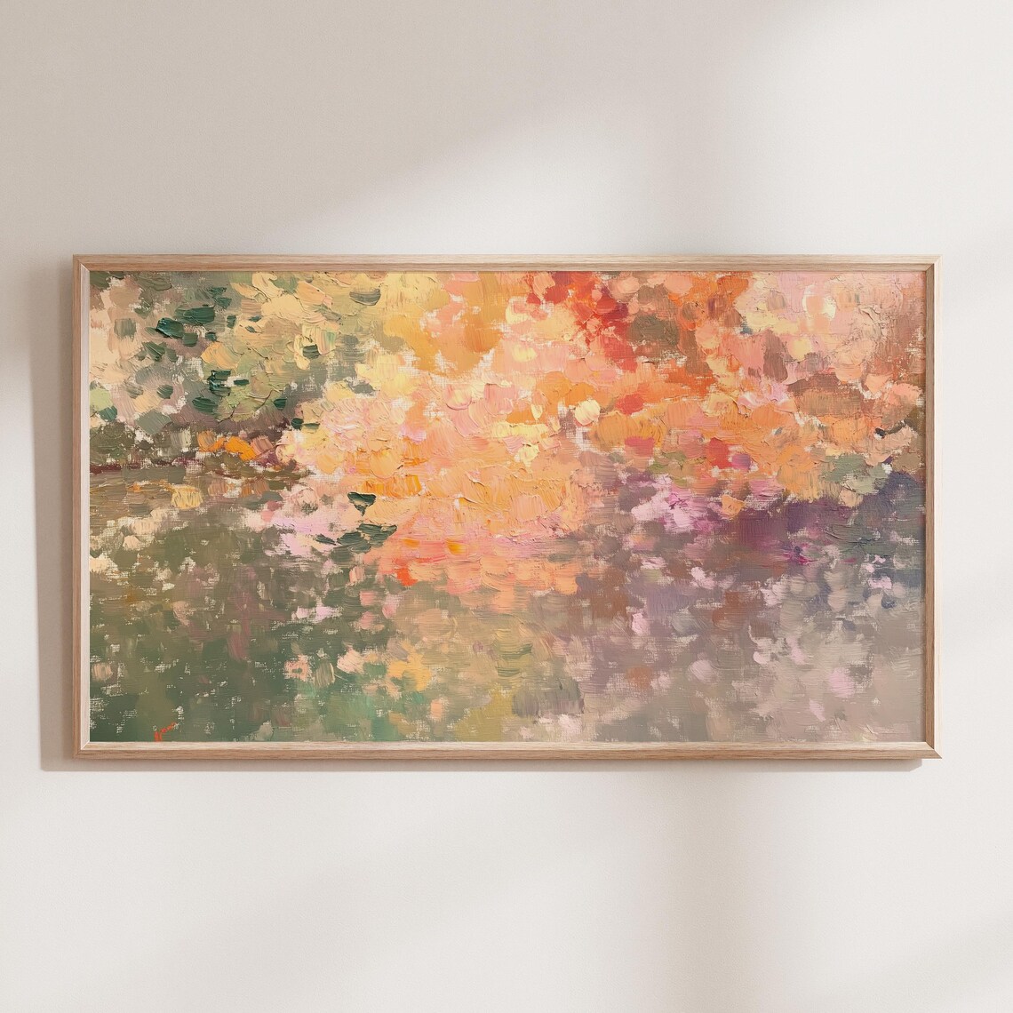 Warm Toned Impressionist Dabs of Orange Pink Abstract Oil Poster