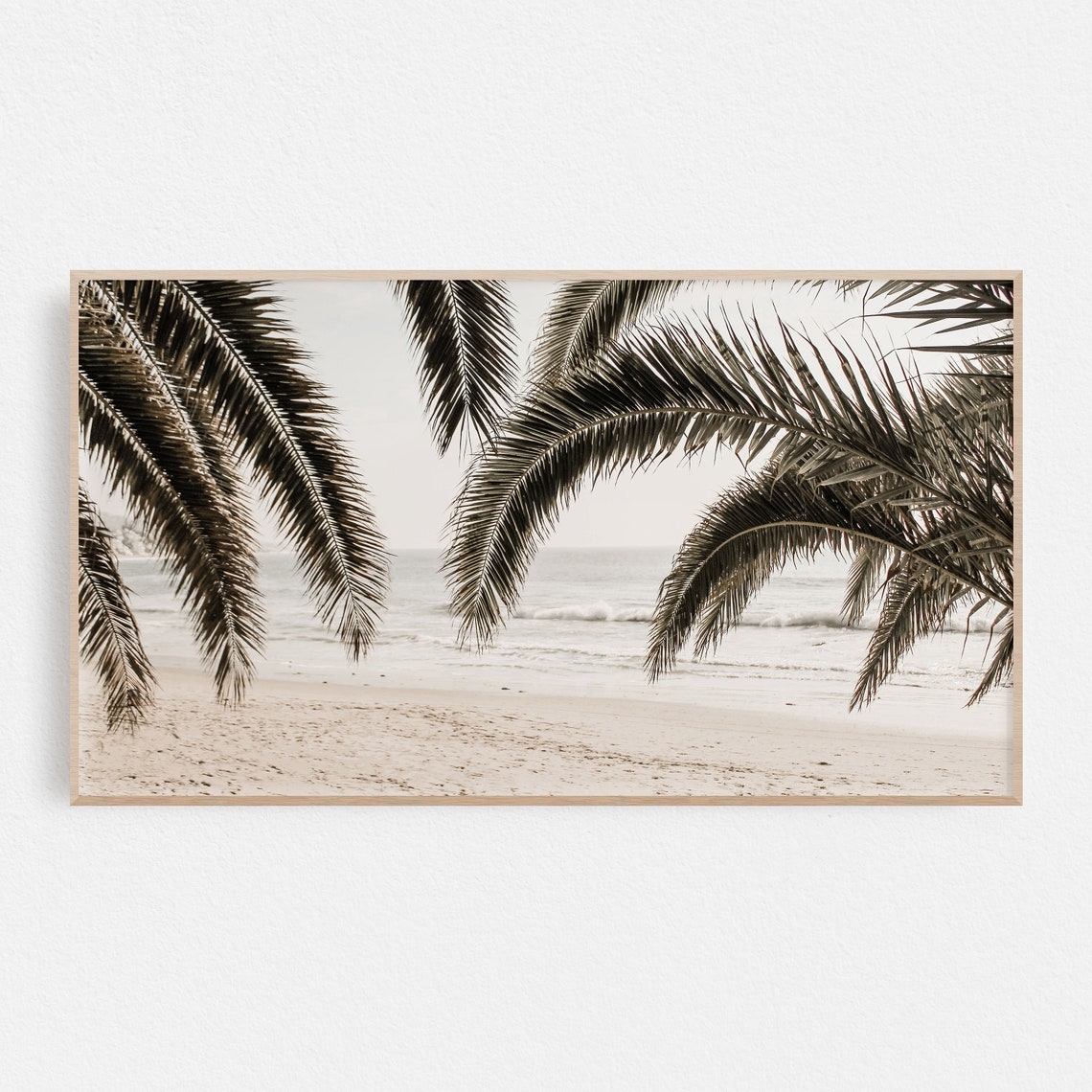 Neutral Beach Palm Fronds Minimalist Coastal Tropical Decor Poster - Image 3