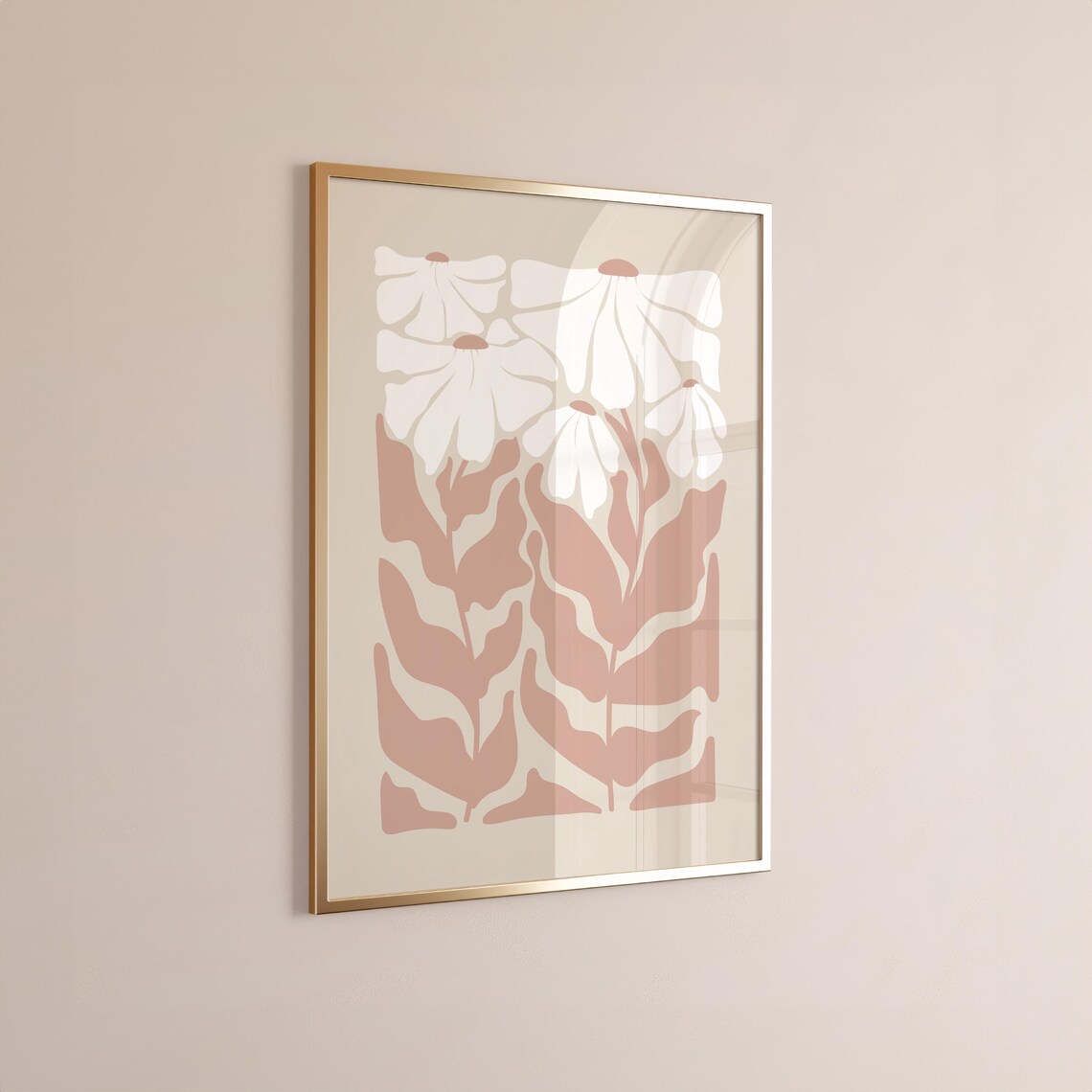 White Daisy Stylized Flowers Taupe Stems Neutral Boho Art Poster - Image 4