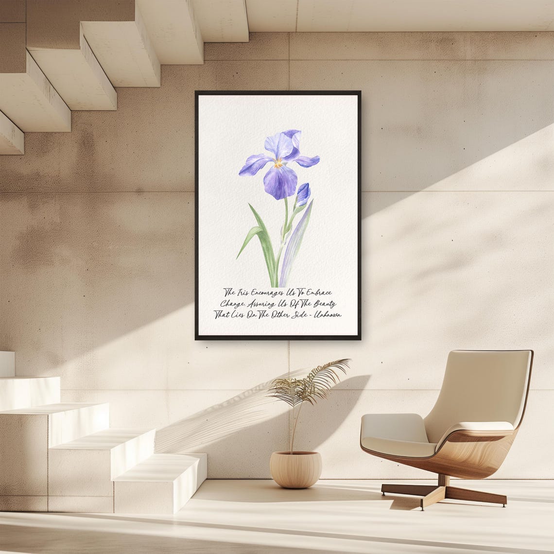 Purple Iris Watercolor Embrace Change Inspirational Quote Wall Poster