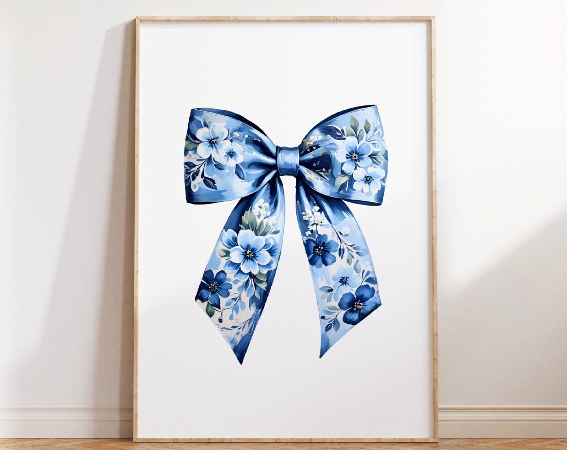 Blue Chinoiserie Floral Bow Nursery Elegant Decor Art Poster - Image 3