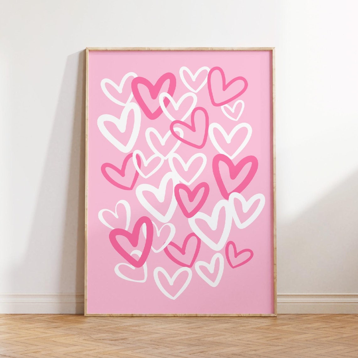 Pink Hearts Pattern Hand Drawn Doodle Whimsical Decor Poster