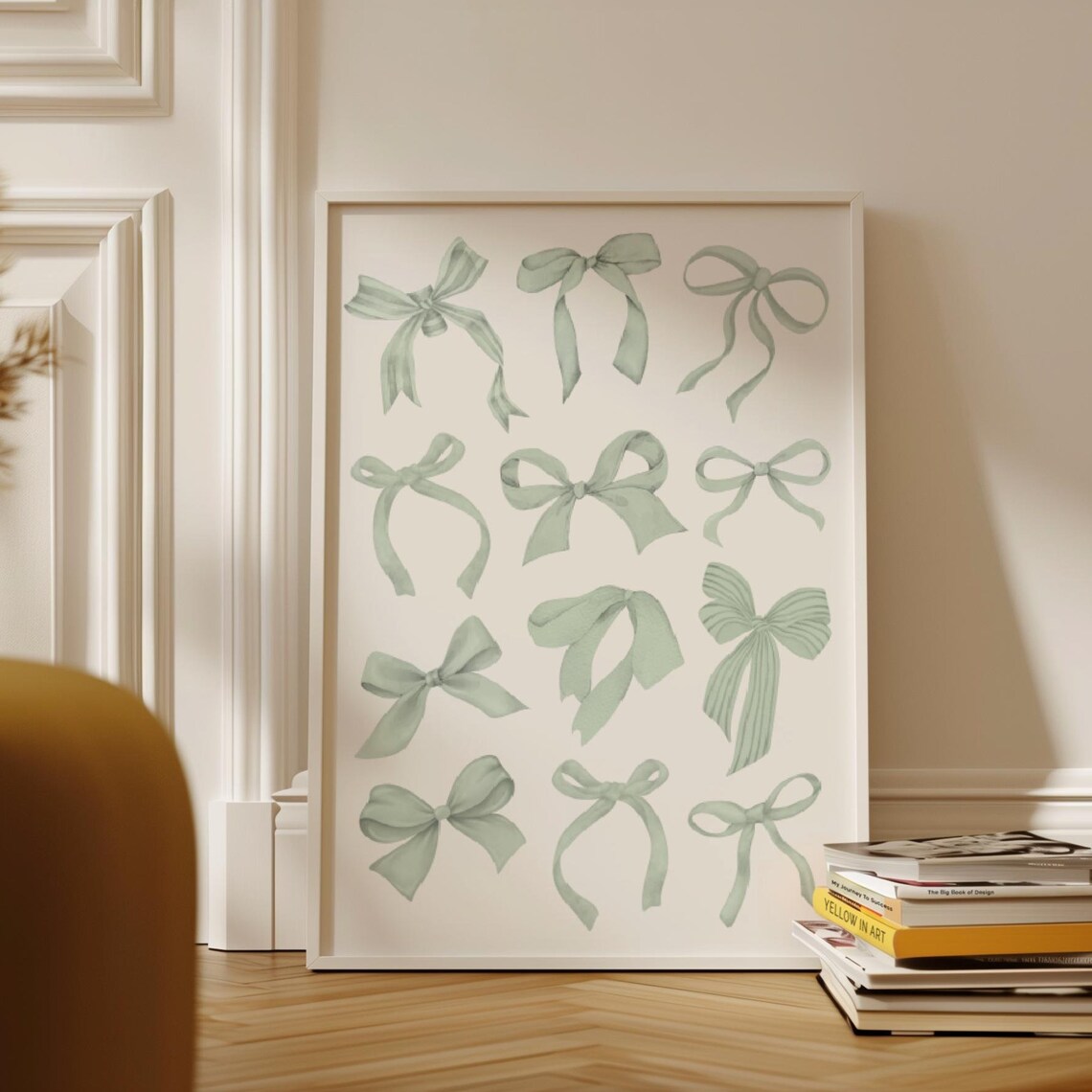 Sage Green Ribbon Bows Pattern Coquette Aesthetic Art Poster - Image 5