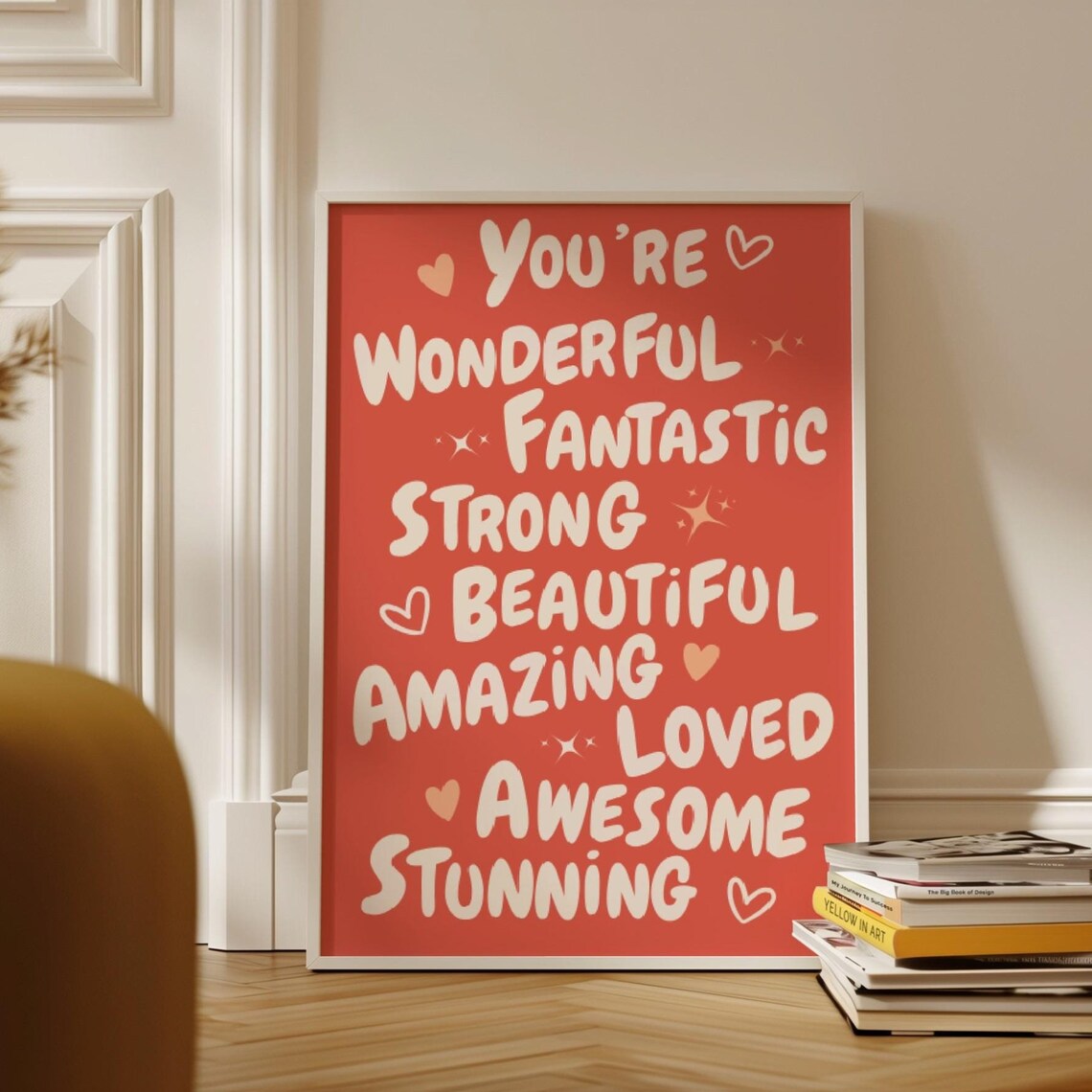 You Are Wonderful Red Affirmations Quote Positive Heart Poster