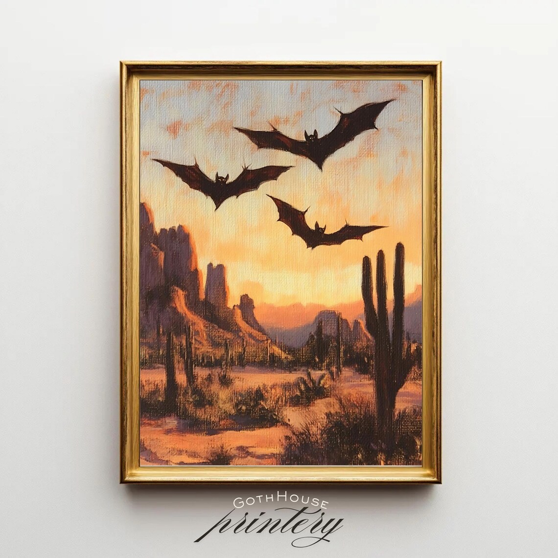Desert Bat Gothic Western Landscape Art Print
