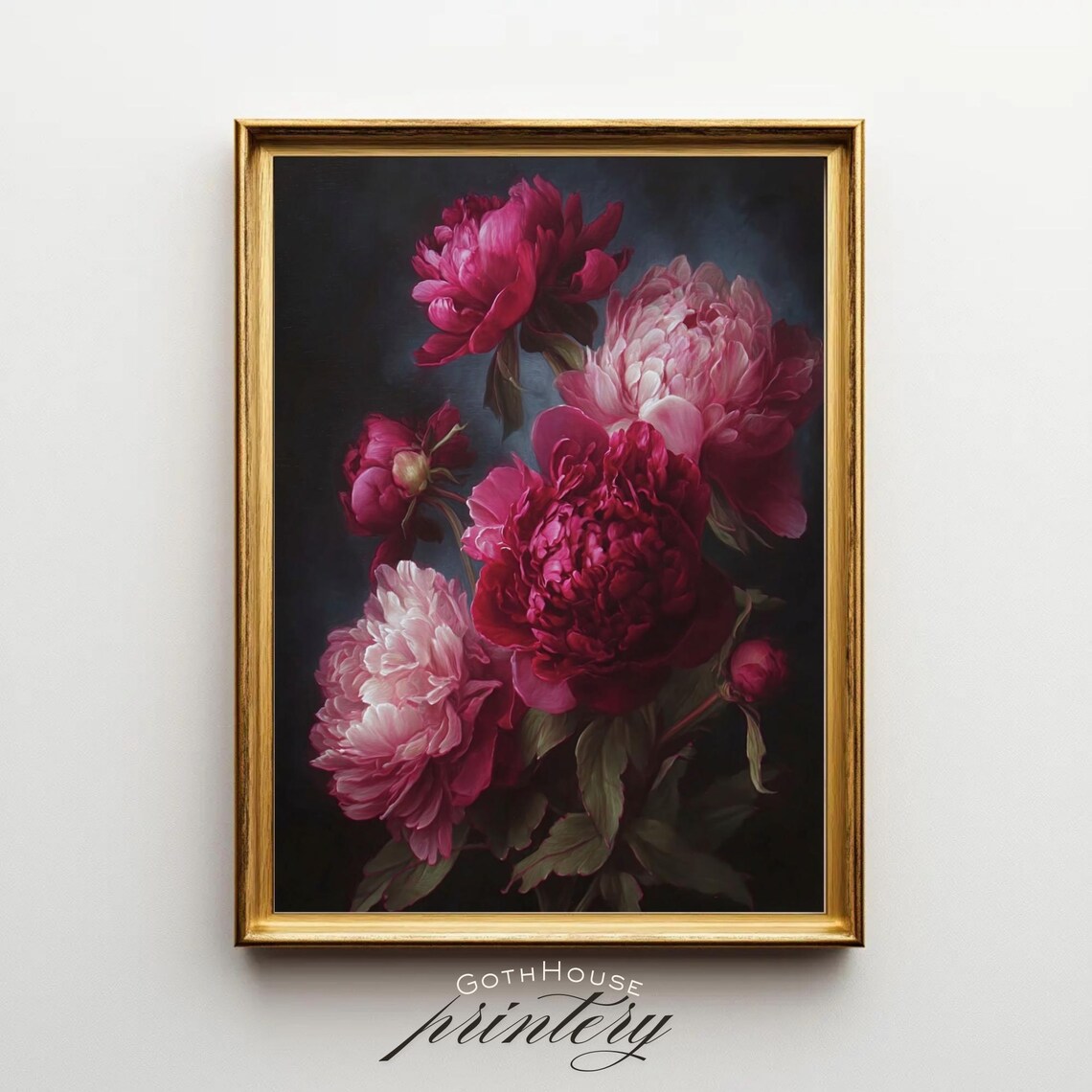 Moody Floral Peony Oil Painting Art Print, Gothic