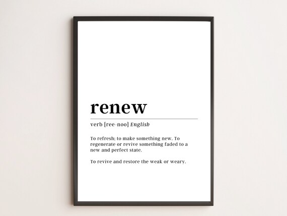 Renew Word Definition Dictionary Typography Minimalist Wall Art