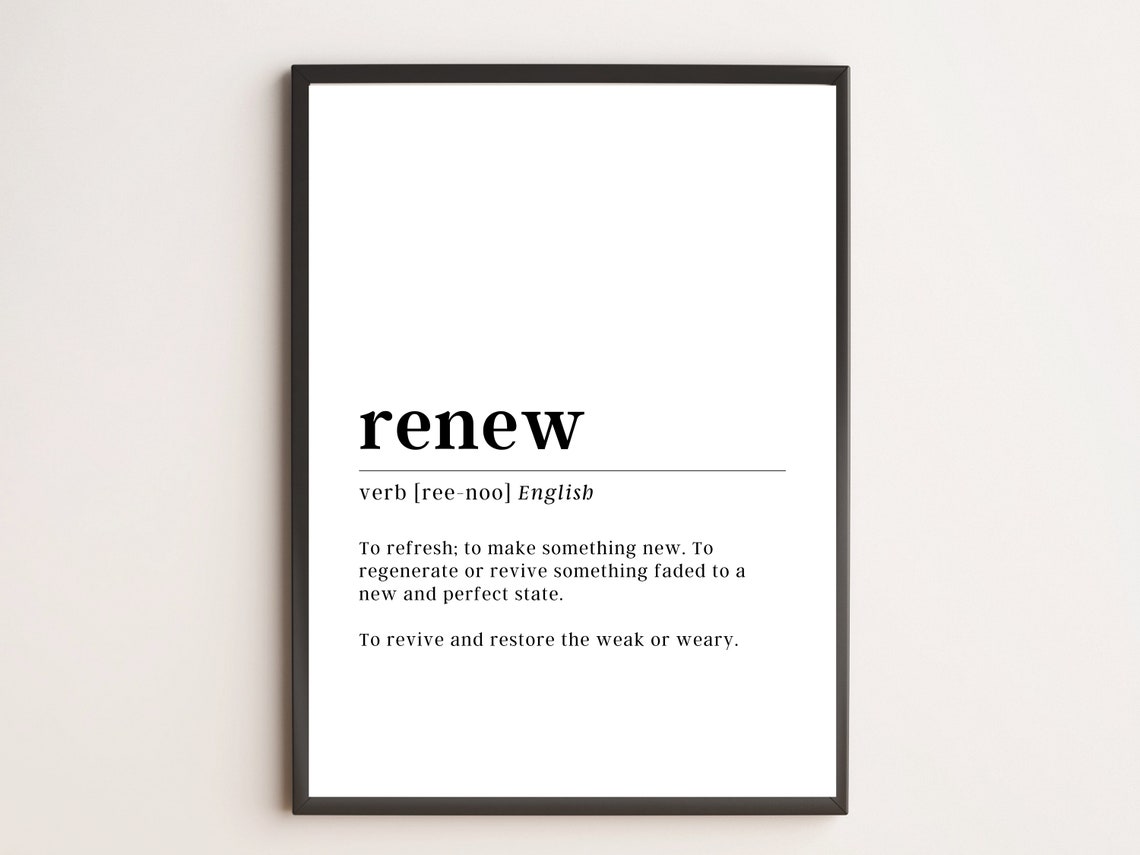Renew Word Definition Dictionary Typography Minimalist Wall Art