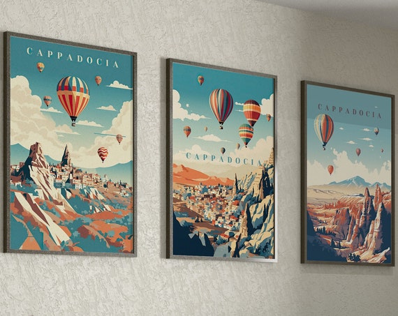 Set Cappadocia Poster Cappadocia Travel Print Vintage Cappadocia Architect Gift Cappadocia Wall Art Hot Air Balloon Poster Turkey Poster