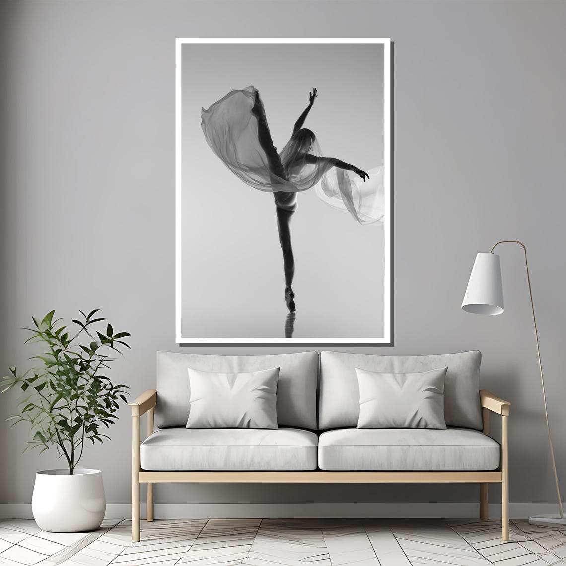 Black And White Ballerina With Sheer Veil Mid Jump Art Poster - Image 2