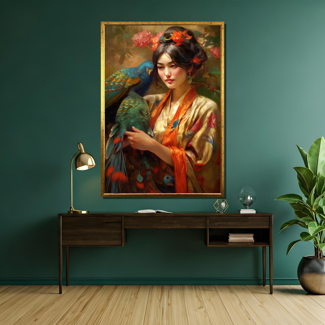 Elegant Oriental Woman With Parrot In Exotic Garden Art Poster - Image 5