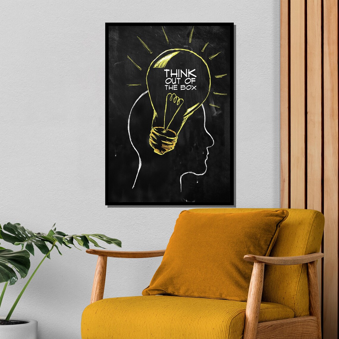 Think Out of the Box Quote with Light Bulb Chalkboard Poster - Image 4