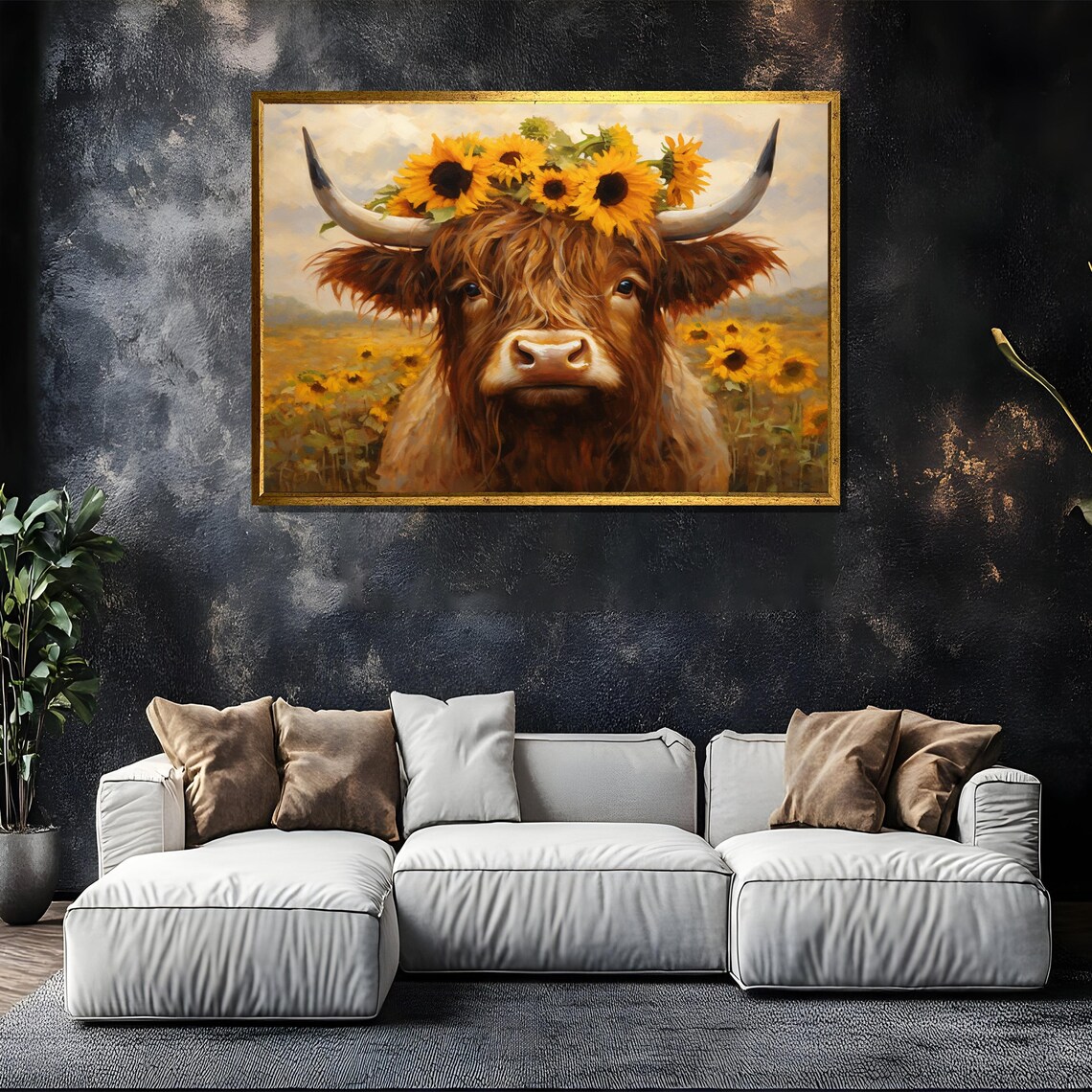 Highland Cow Wearing A Sunflower Crown In A Sunny Field Poster - Image 5