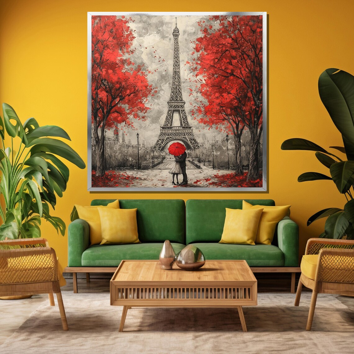 Romantic Paris Painting, Eiffel Tower Love Scene - Image 3