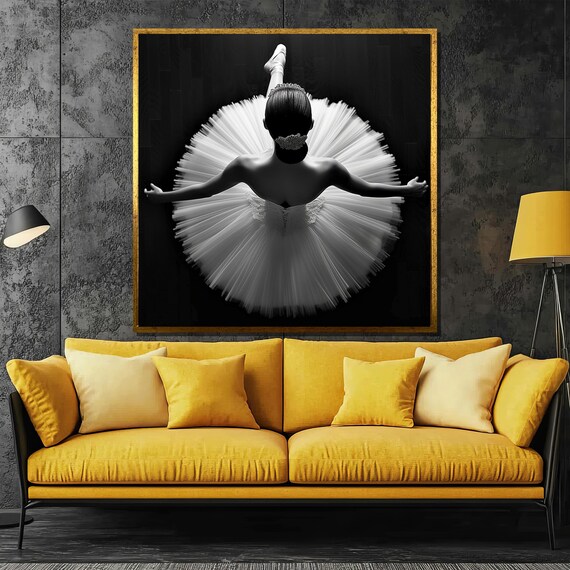 Black and White Ballerina Tutu Overhead Pose Elegant Art Poster