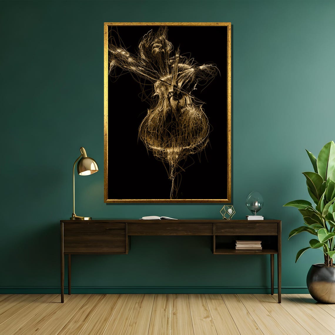 Golden Line Art Dancer on Black Scribble Sketch Dance Poster - Image 5