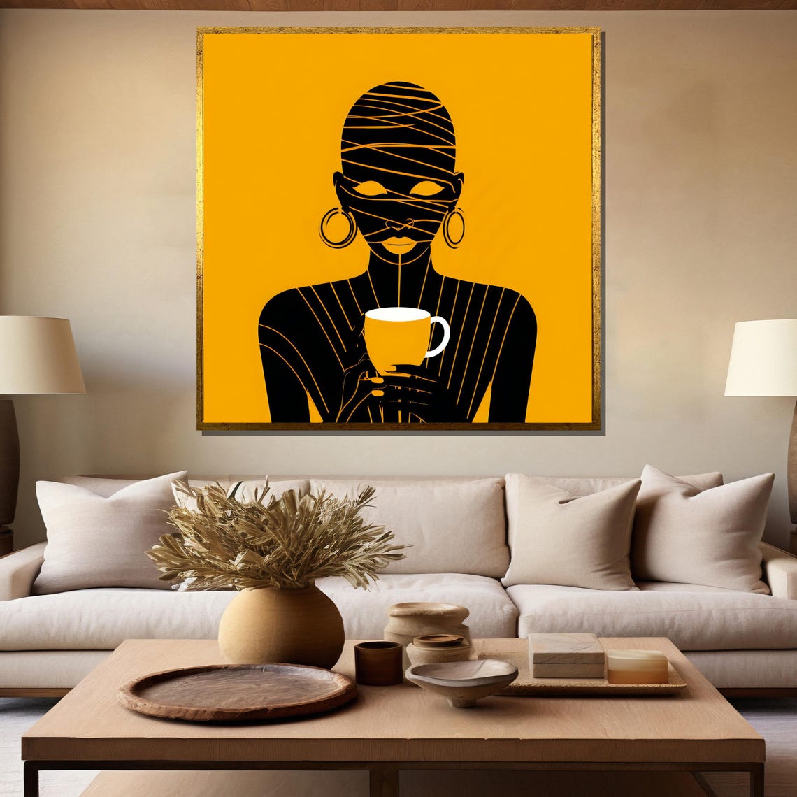 Minimalist Stylish African Woman With Coffee Cup Line Art Poster - Image 5