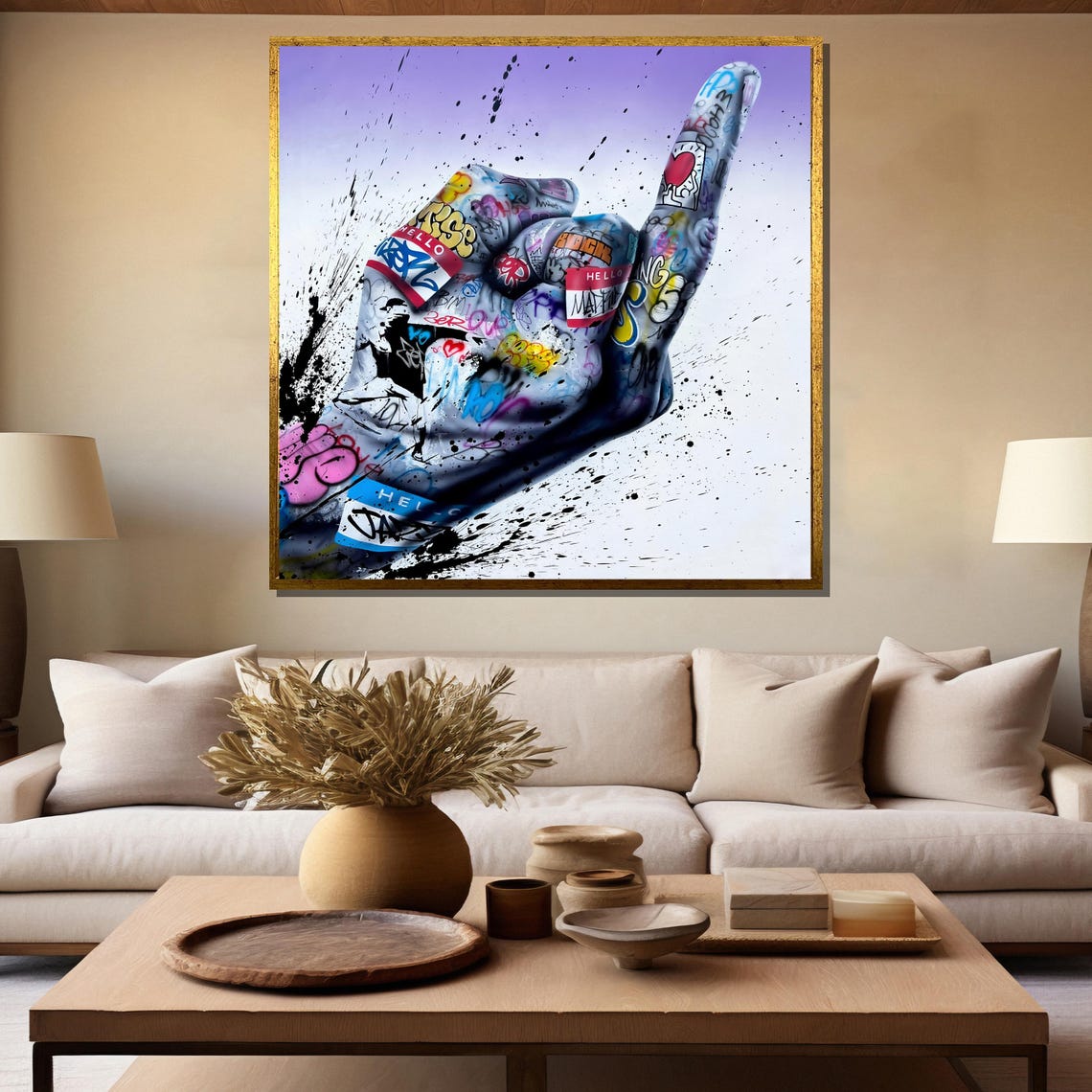 Rock Hand Gesture Graffiti Street Art Edgy Music Fan Elegant Poster - Image 5