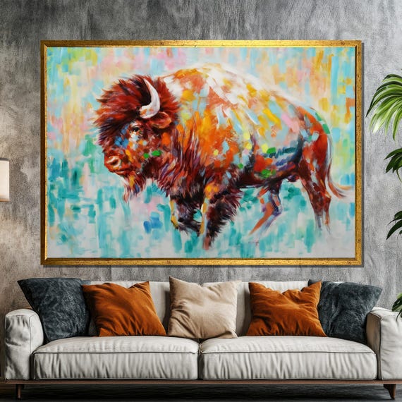 Vibrant Bison Painting Colorful Wildlife Wall Art For Bold Interior Decor Unique Gift For Animal And Nature Lovers