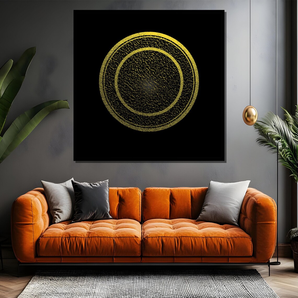Minimalist Gold Circle Outline on Black Luxury Modern Art Poster - Image 5