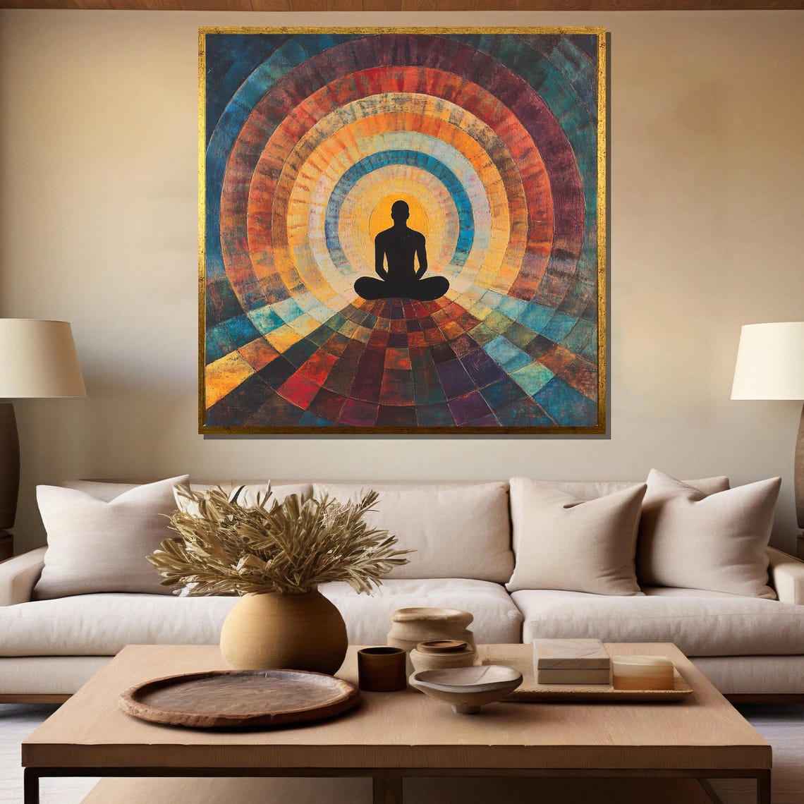 Meditation Silhouette in Rainbow Chakra Tunnel Zen Art Poster - Image 5
