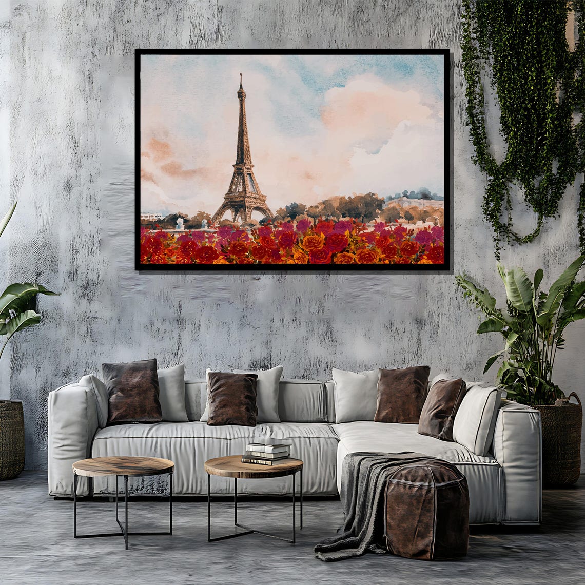 Eiffel Tower Rising Over Field of Red Roses Romantic Paris Poster - Image 4