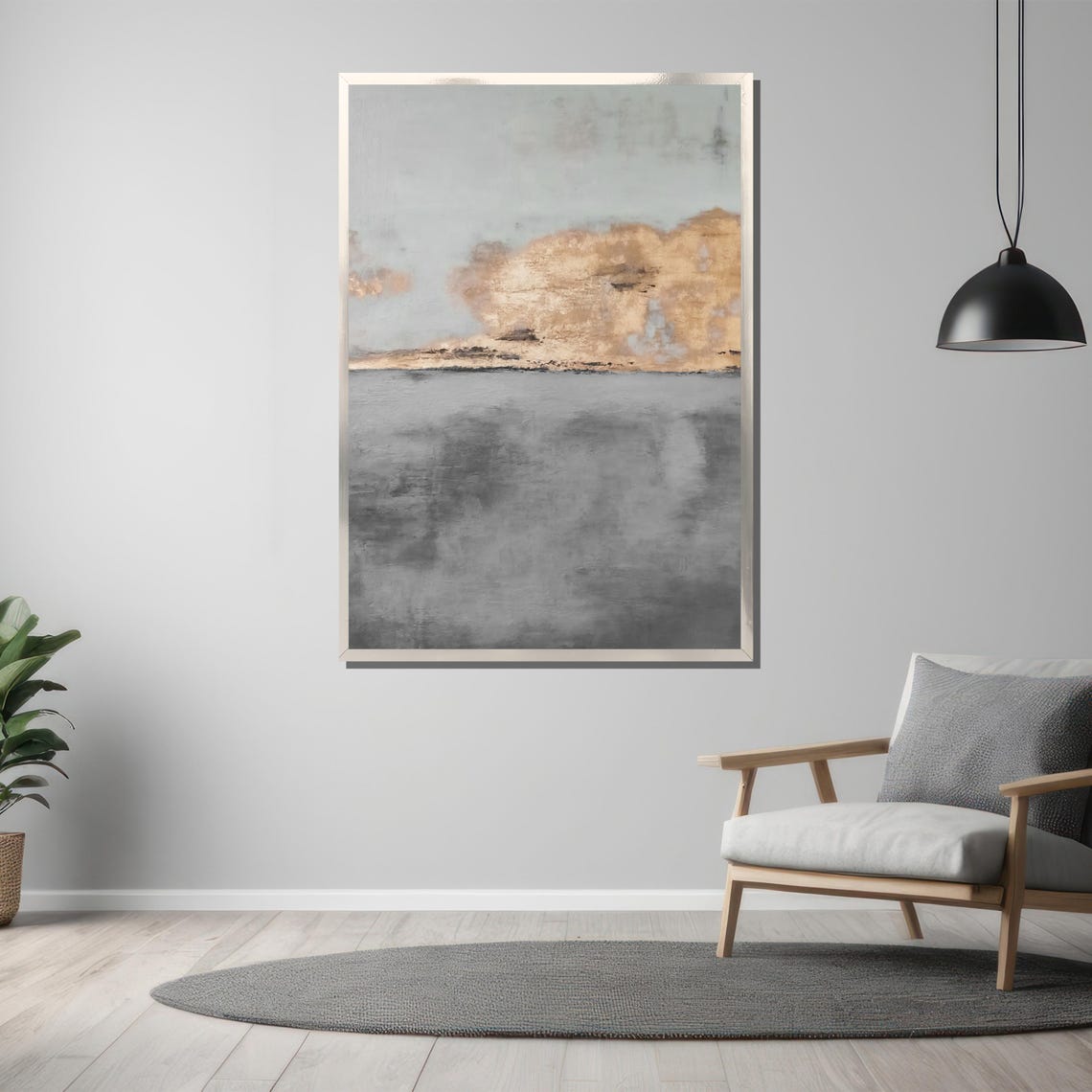 Silver Gray and Gold Abstract Cloud Reflection Modern Poster - Image 3