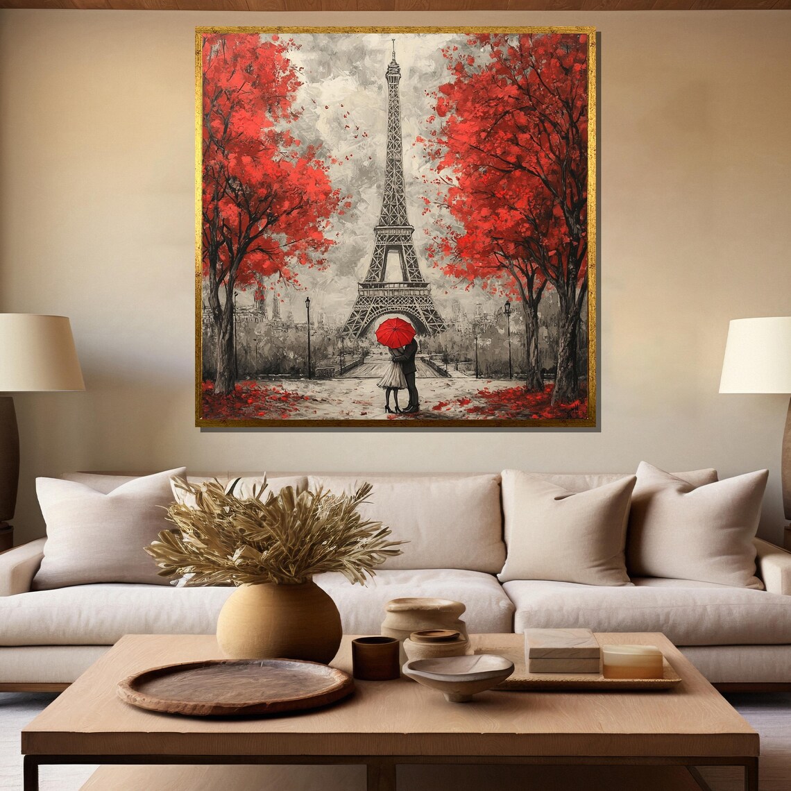 Romantic Paris Painting, Eiffel Tower Love Scene - Image 5