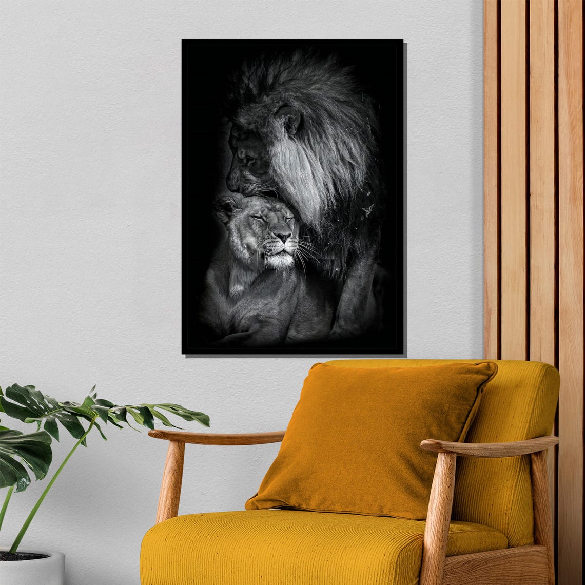 Tender Lion And Lioness Embrace In Dramatic Black And White Poster - Image 4