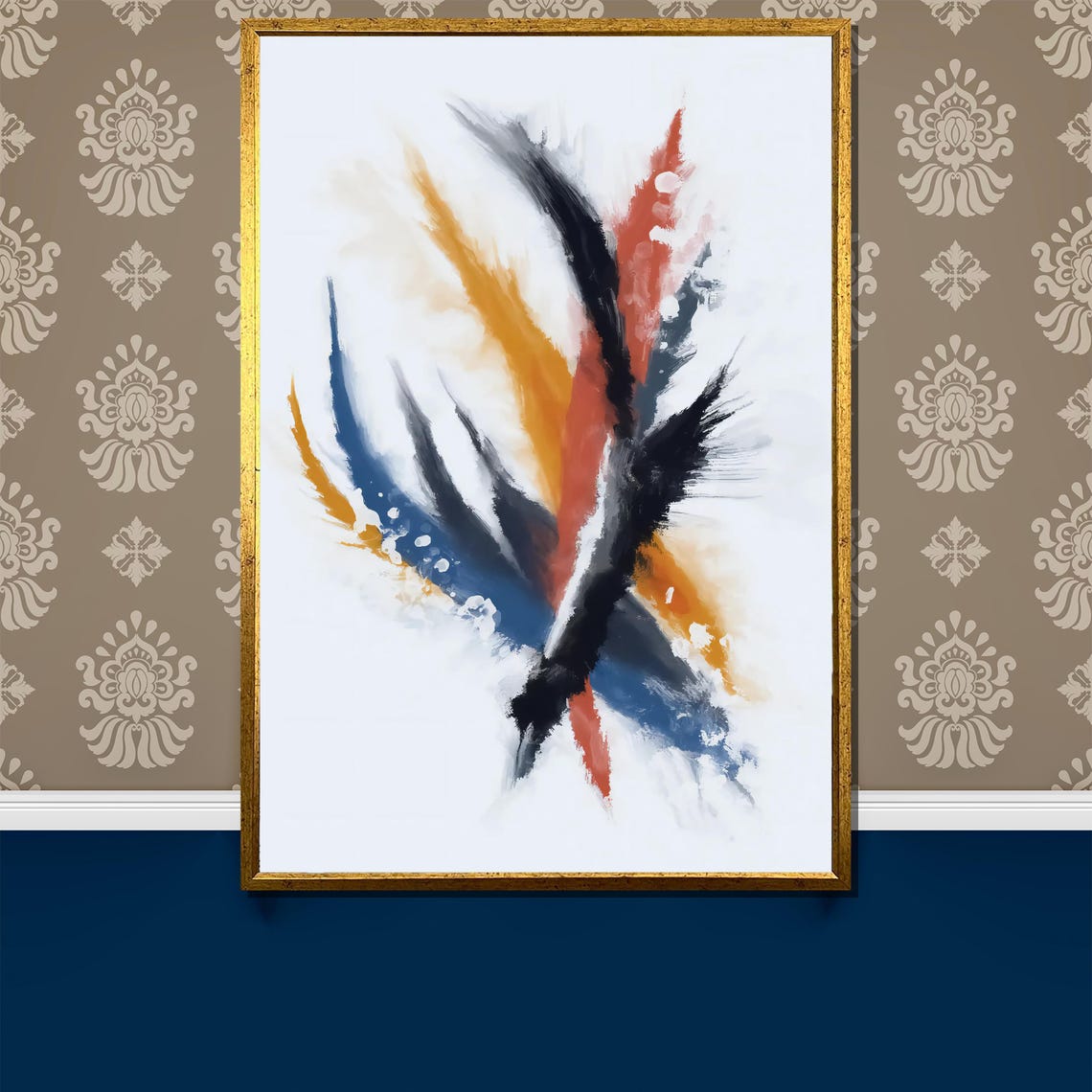 Dynamic Brushstroke Abstract White Background Modern Art Poster