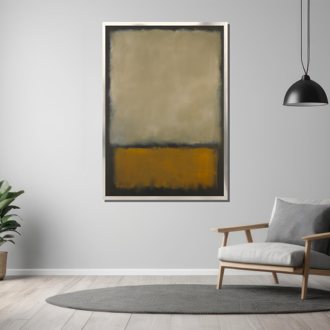 Warm Grey And Mustard Yellow Earthy Minimalist Abstract Art Poster - Image 3