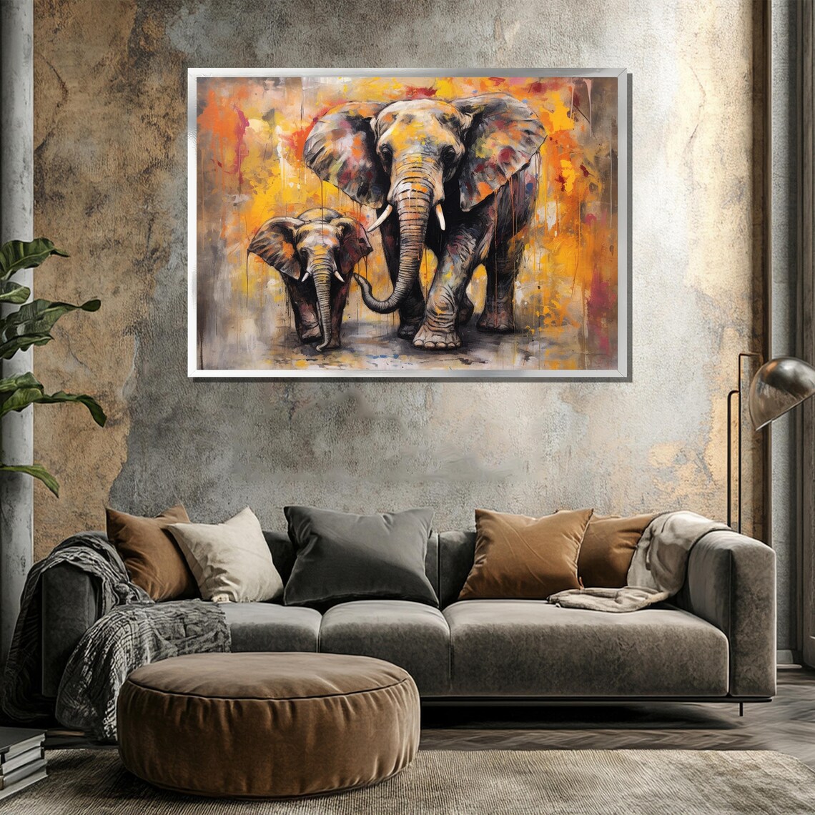 Mother and Baby Elephant Colorful Safari Wildlife Art Poster - Image 3