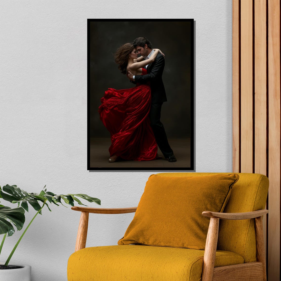 Romantic Couple Dancing Red Dress Dark Moody Elegant Art Poster - Image 4