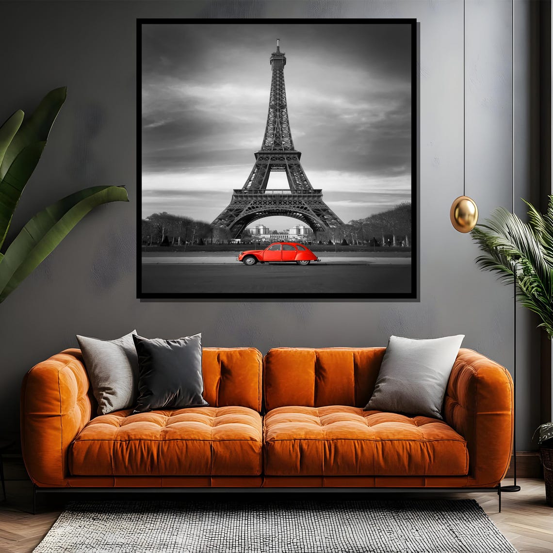Paris Eiffel Tower Black White Red Classic Car Vintage Poster - Image 4