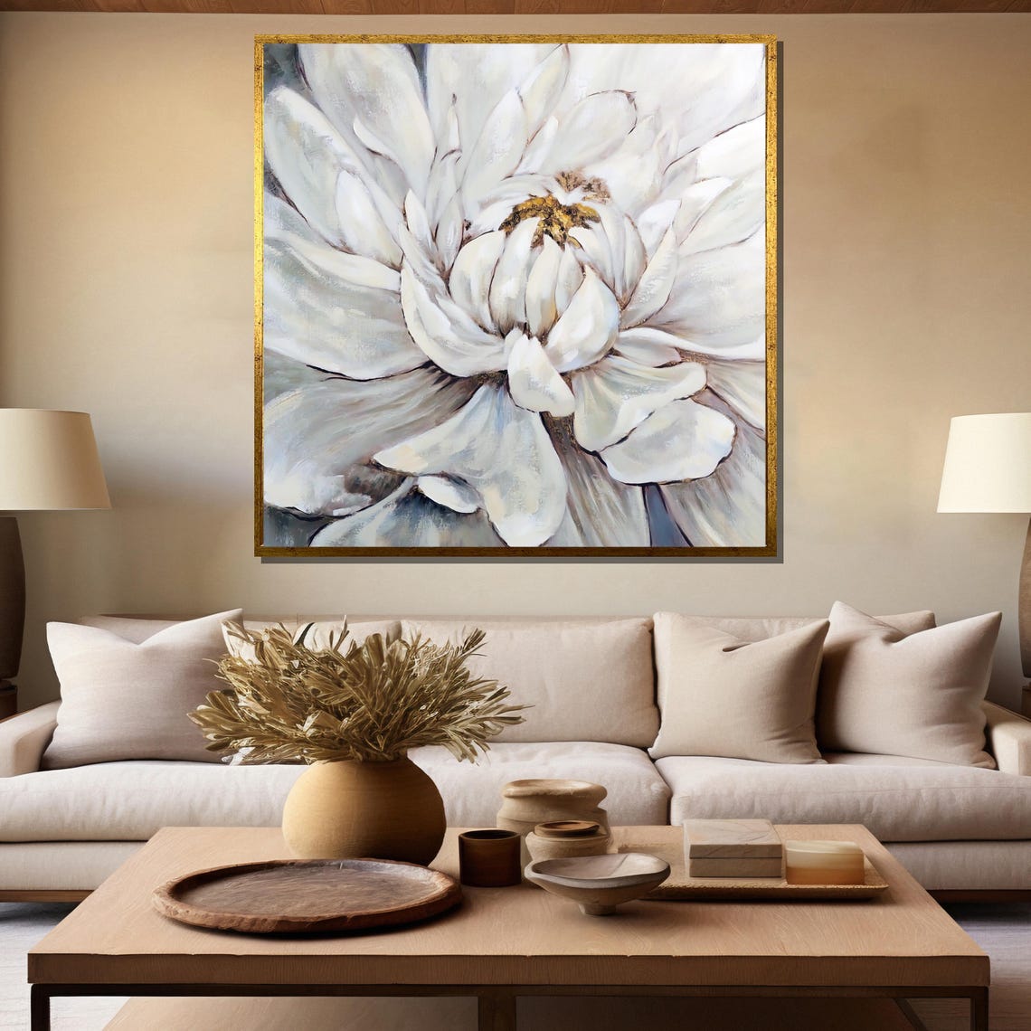 Elegant White Peony Bloom Close-Up Botanical Painting Poster - Image 5