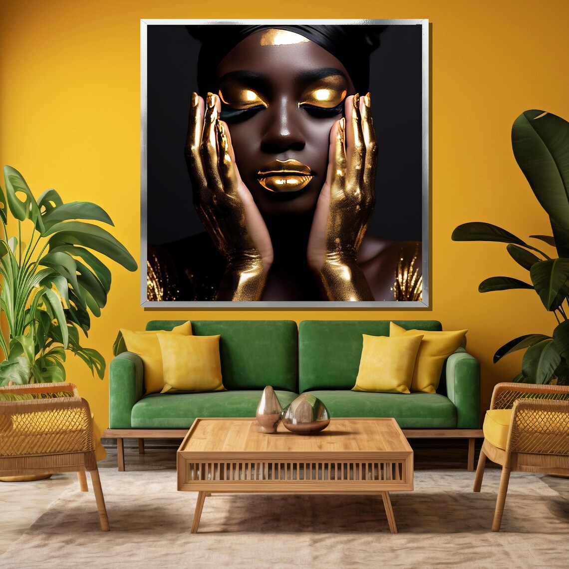 Golden Glamour Woman Portrait In Black And Gold Luxury Art Poster - Image 3
