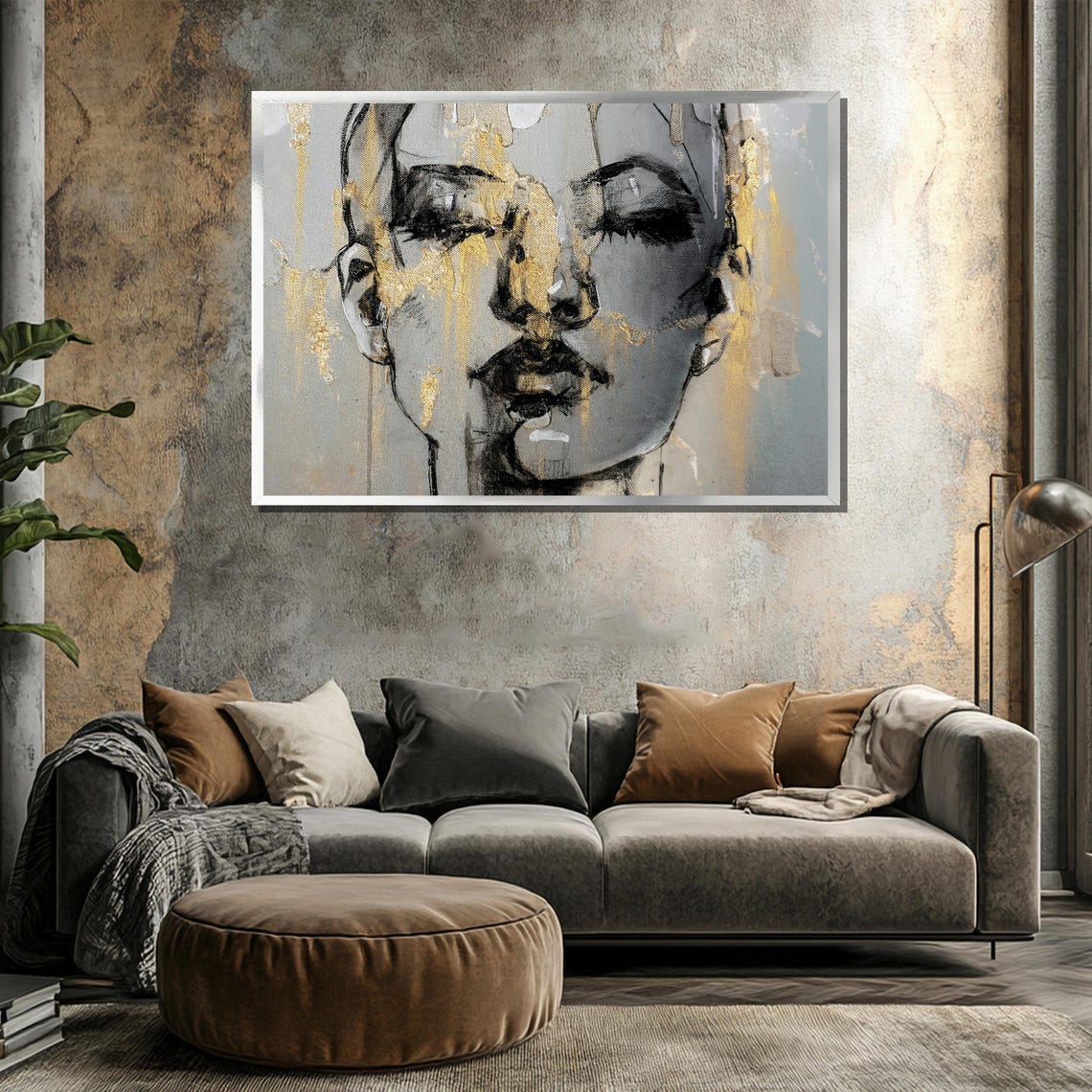Abstract Woman Face With Gold Leaf Raw Emotion Luxe Art Poster - Image 3