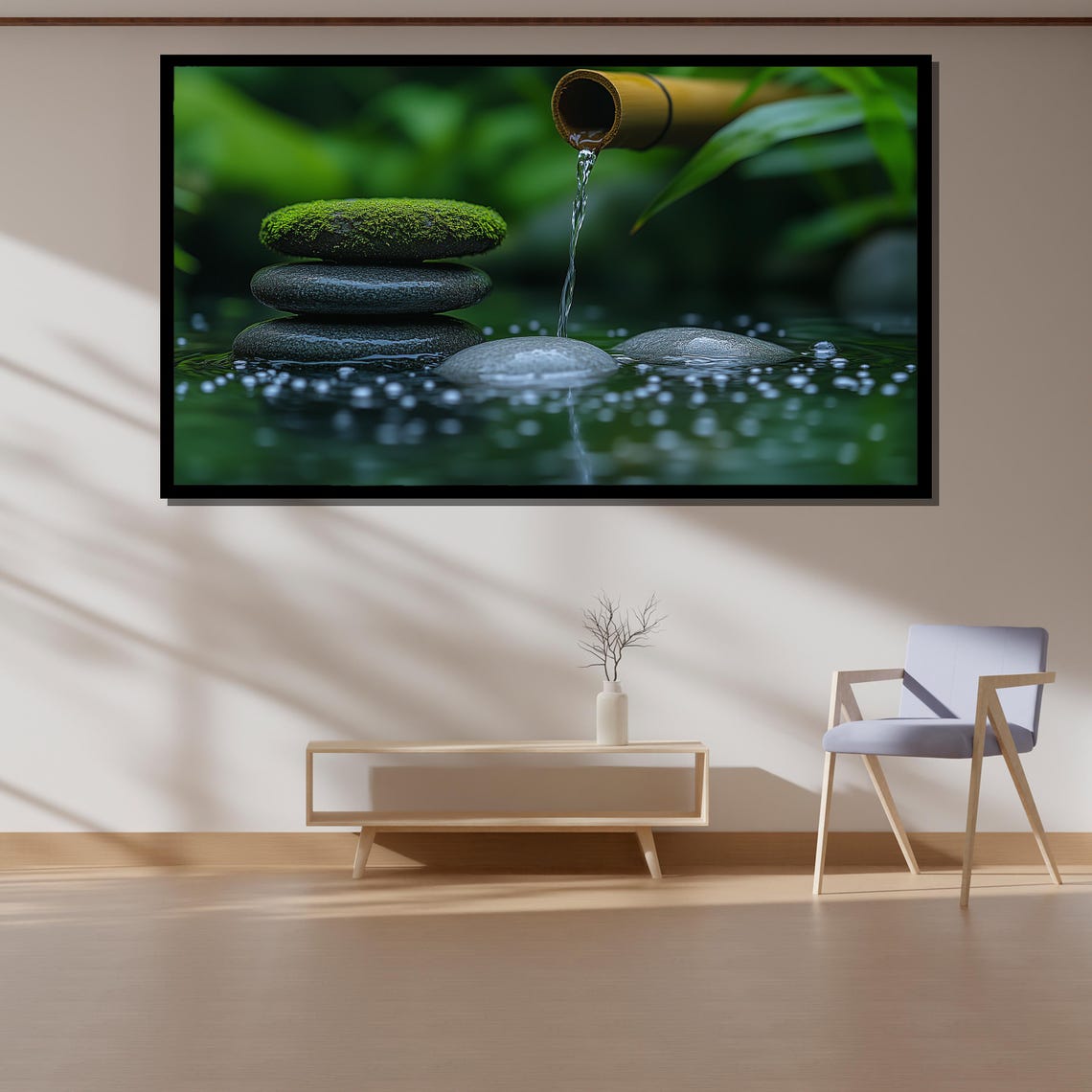 Mossy Zen Stones Under a Bamboo Water Spout in a Garden Poster - Image 4