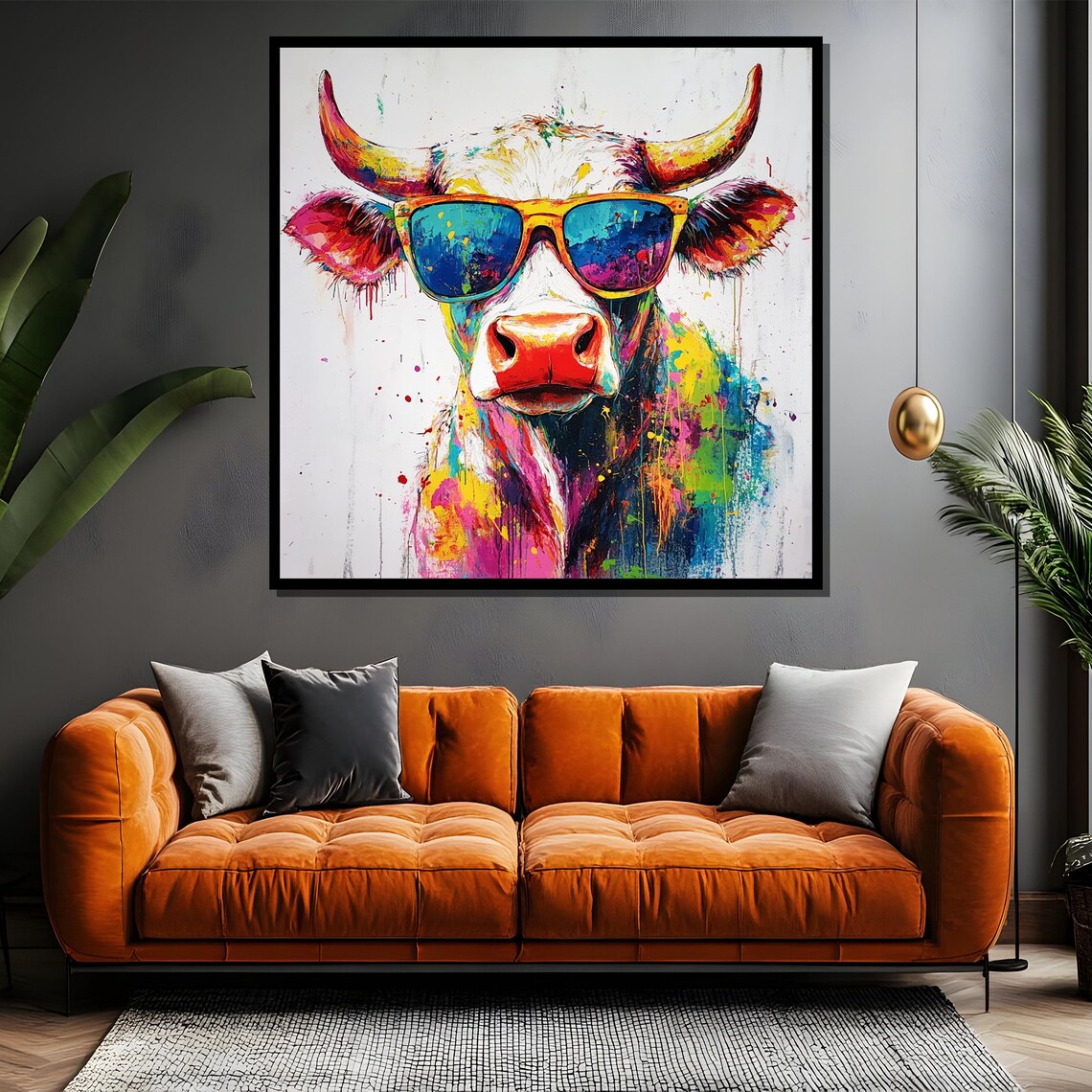 Highland Cow in Blue Sunglasses in a Vibrant Splash Art Poster - Image 4