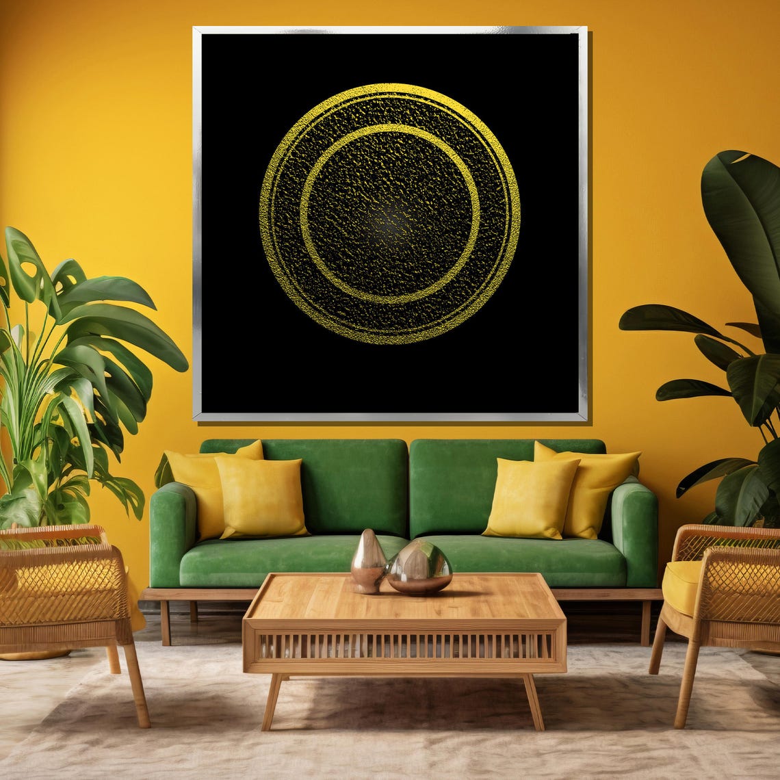 Minimalist Gold Circle Outline on Black Luxury Modern Art Poster - Image 4