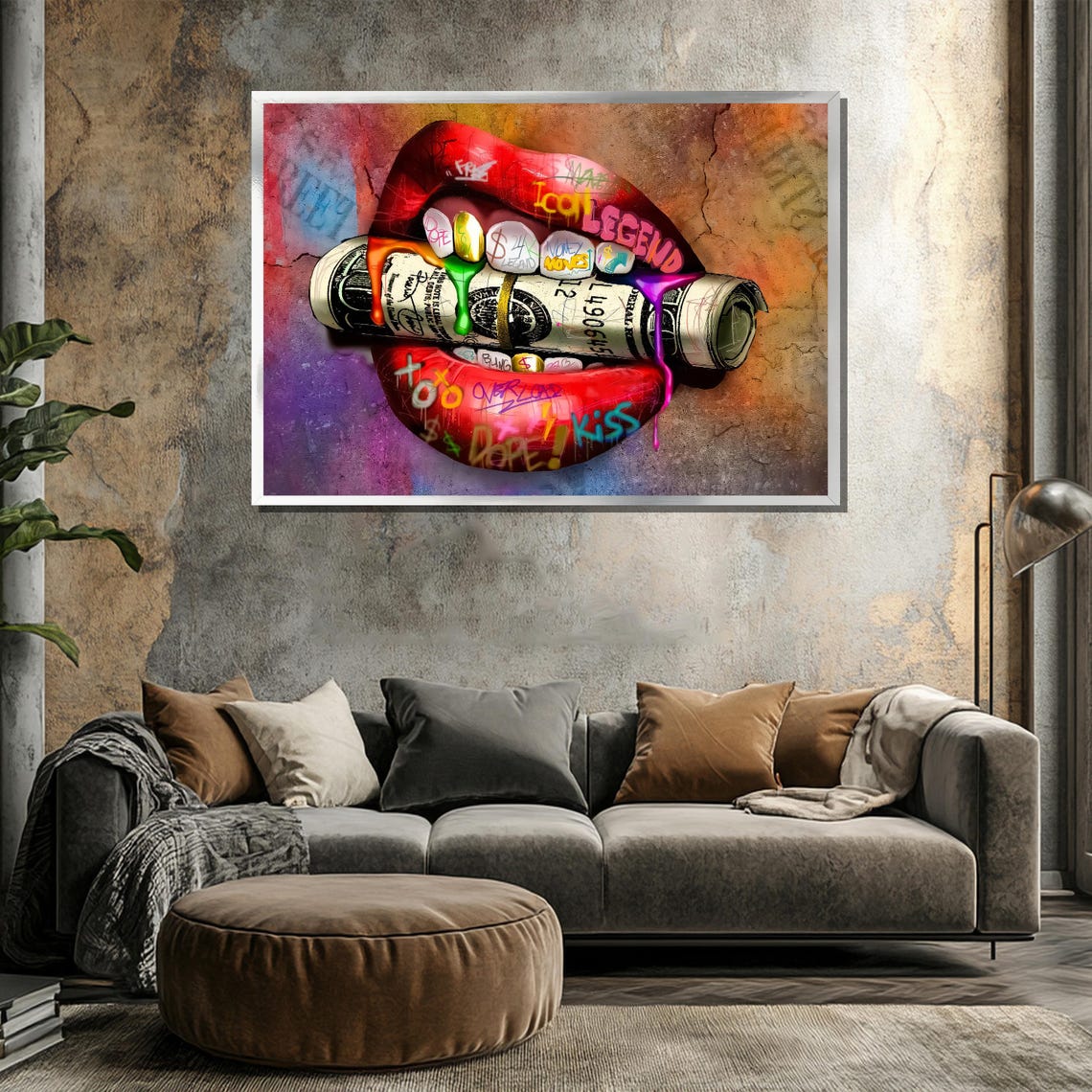 Graffiti Lips Biting Money Roll Legend Fashion Pop Art Poster - Image 3