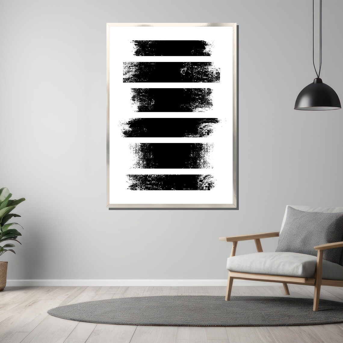 Six Black Grunge Brush Stripes Minimalist Black and White Art Poster - Image 3