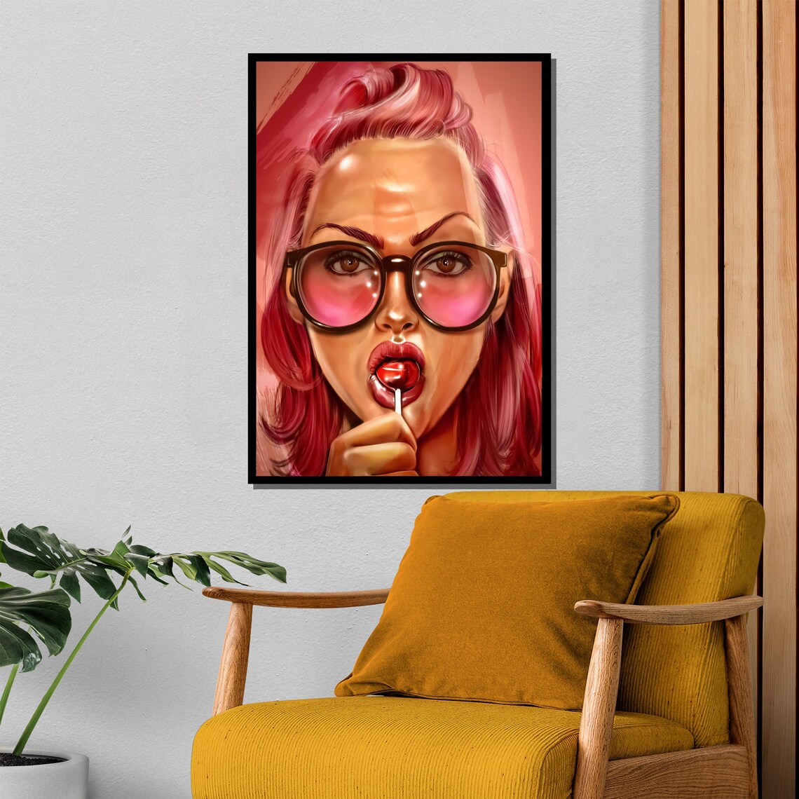 Pink Hair Sunglasses Lollipop Pop Art Woman Beauty Elegant Poster - Image 4