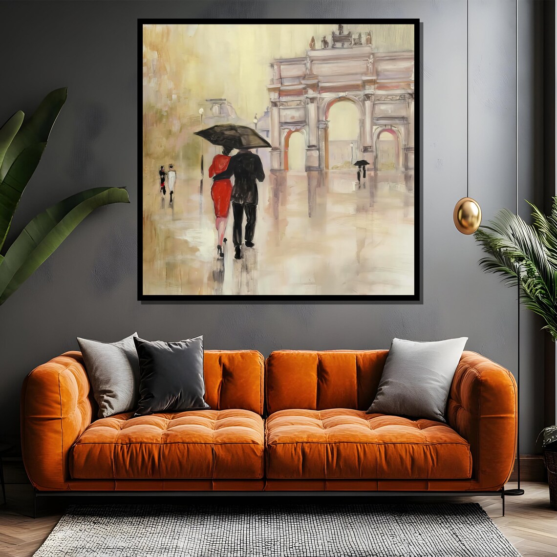 Rainy Paris Arc De Triomphe Street With Couple Under Umbrella Poster - Image 4