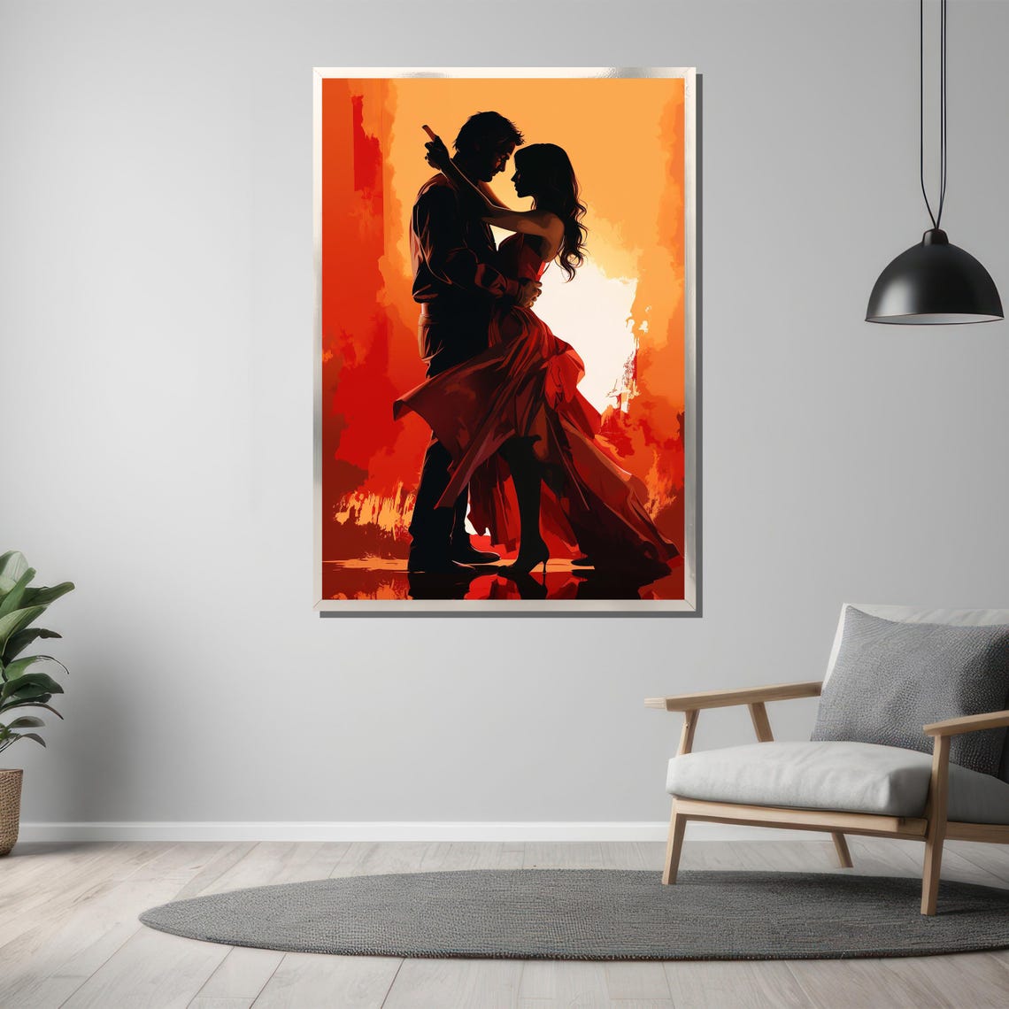 Passionate Tango Couple Silhouette in Fiery Red Sunset Poster - Image 3